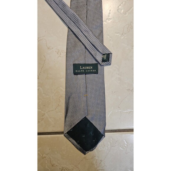Lauren Ralph Lauren Mens Gray Tie Geometric Hand Made 100% Silk Made In USA - Picture 7 of 10